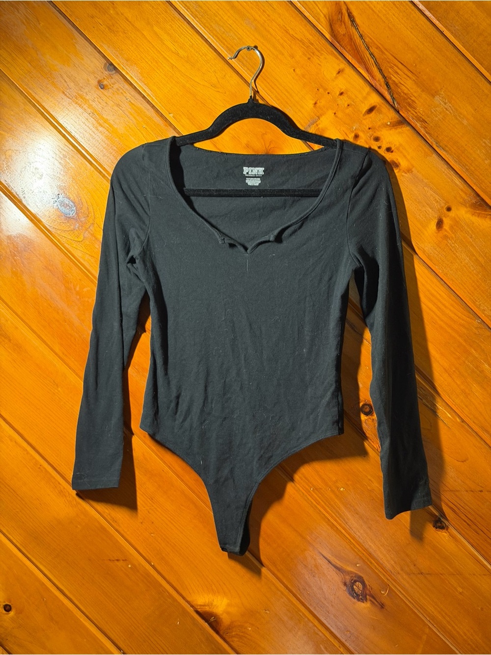 PINK Victoria's Secret Black Long-Sleeve Scoop Neck Bodysuit